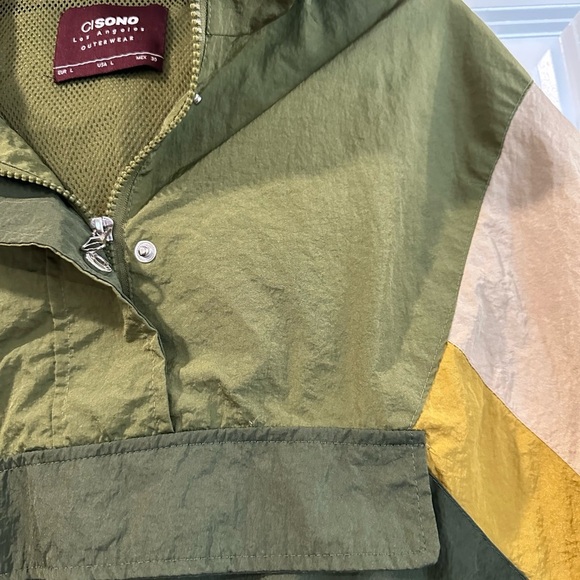 CISONO LA Cropped Hooded Starter Windbreaker Green Neutral Tone Jacket, Large - Picture 4 of 12